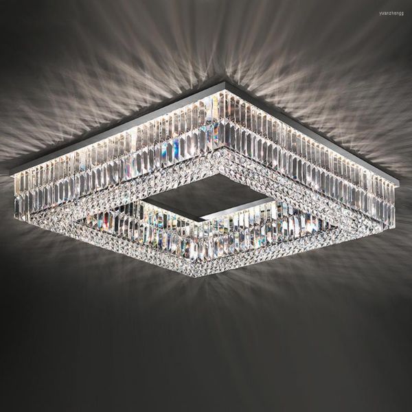 Lampadari Lampada a sospensione a LED Soffitto moderno in cristallo Decorazioni per soggiorno Rotondo quadrato Rettangolo Apparecchio a sospensione cromato Lampada da camera da letto