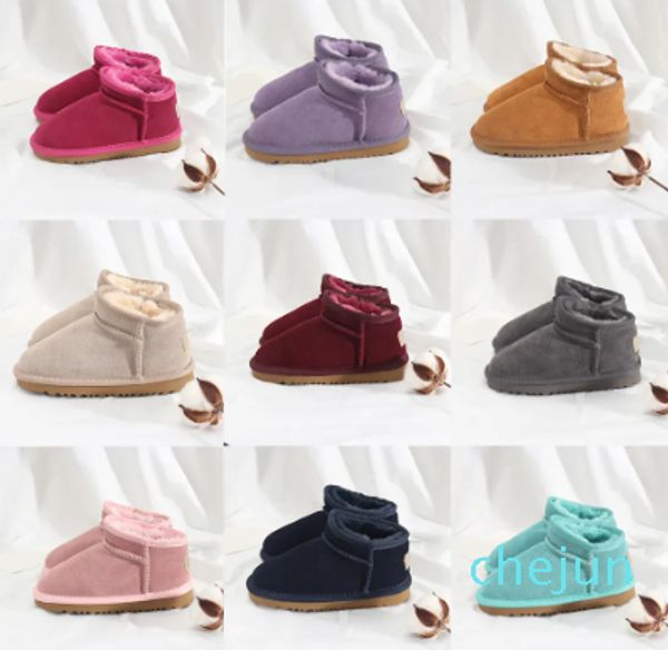 Botas quentes mini meia bota de neve do bebê bota tornozelo clássico inverno pele cheia fofo crianças botas meninos meninas plataforma botas castanha