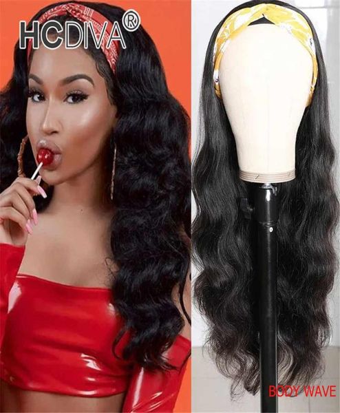 Head Band Wig 100 İnsan Saçlı Eşarp Peruk Remy Brezilya Düz Vücut Afrikalı Amerikalı Kadınlar İçin Kıvırcık Uygun Head Band peruğu Begin9259300