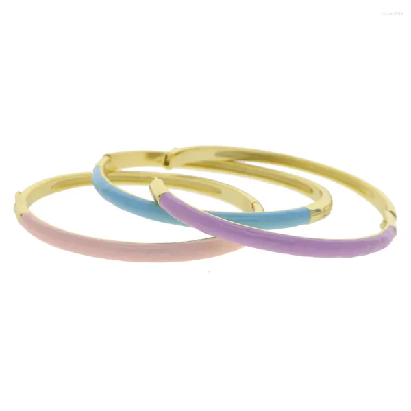 Bangle Multicolor Esmalte Pavimentado Rosa Roxo Azul Com Latão Banhado A Ouro Pulseira De Cor Para Mulheres Moda Jóias Clássico