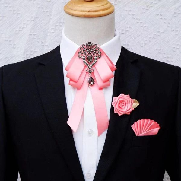 Laços originais luxuosos strass conjunto de 3 peças com gravata homens e mulheres negócios banquete traje formal broche de casamento