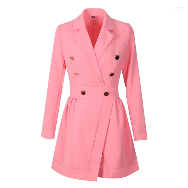 Женские костюмы, двубортный пиджак, платья, костюм 2023, весеннее женское платье, офисное деловое элегантное осеннее розовое платье высокого качества