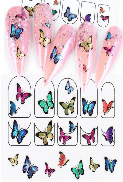 Adesivi per nail art Farfalla colorata 3d Decalcomanie adesive Design Cursori per manicure fai da te Avvolge Fogli Decorazione per unghie LA17873948565