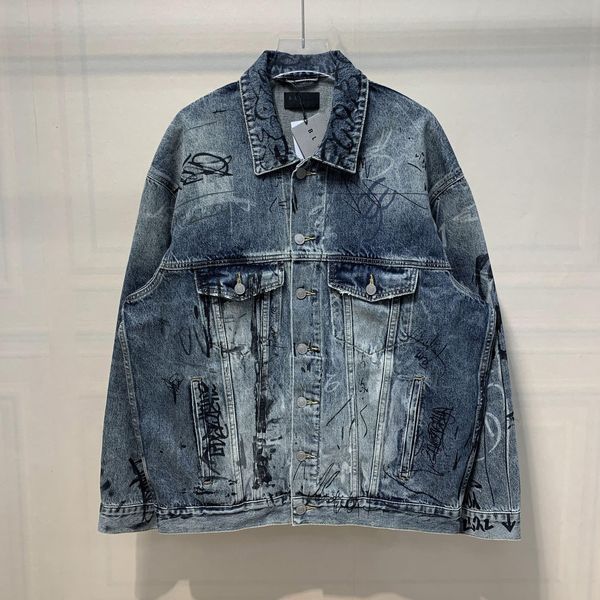 Balenc High Street Vintage Casual Denim Ceket Yıkanmış Jean Moda Mektubu Baskı Windbreaker Outwear Ceket