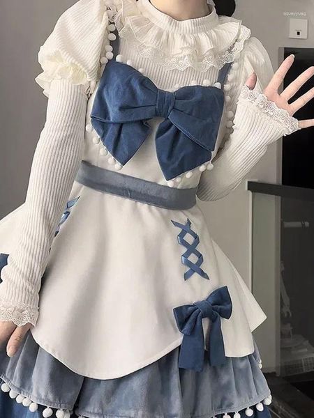 Suéter feminino lolita laço puff manga kawaii doce suéter feminino japonês malha pulôver arco retalhos y2k estética jumper harajuku