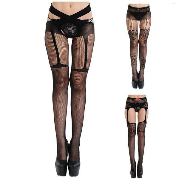 Mulheres meias ladies renda de meias longas longas coxa sexy high fishnet nylon padrão sobre calcinha de joelho 1 lingerie