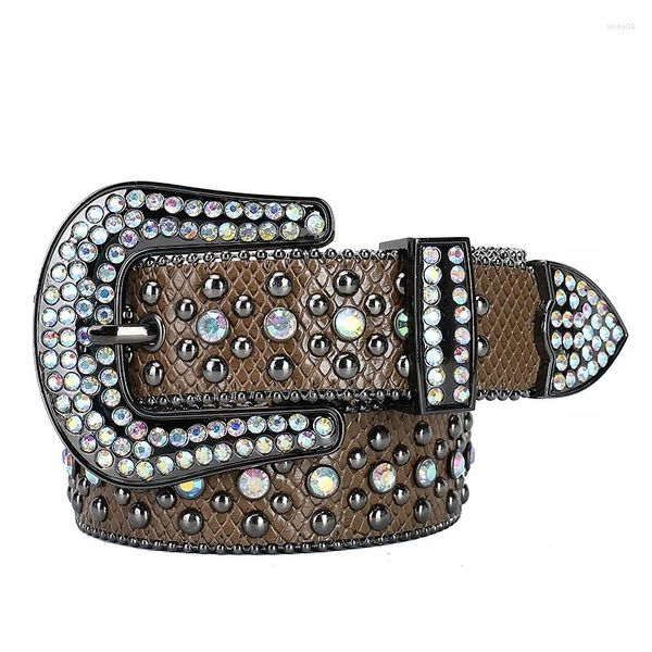 Kemerler Kahverengi Rhinestone Pu Deri Malzeme Rahat Ceinture Erkekler Moda Parlayan Kristal Saplamalar Elmas Kadınlar