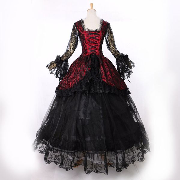 Venda quente 2023 preto mangas compridas rendas gótico vitoriano banquete vestido 18th século schwarz marie antoinette vestido para mulher