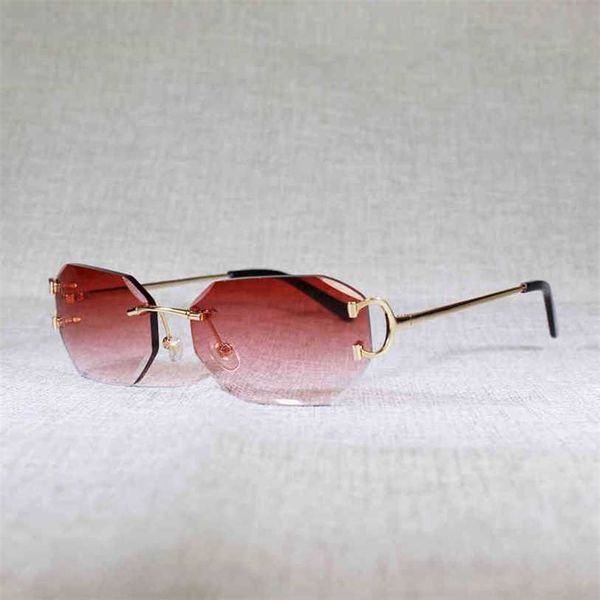 2023 Designer Brille Neue Vintage Diamanten Schneiden Randlose Sonnenbrille Männer Quadratische Kleine Linse Brille Für Frauen Klarglas Metallrahmen culos Shades