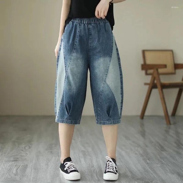 Pantaloni da donna a vita alta in denim patchwork da donna pantaloni corti per jeans larghi da donna abiti femminili pantaloni Harem casual di grandi dimensioni 2XL