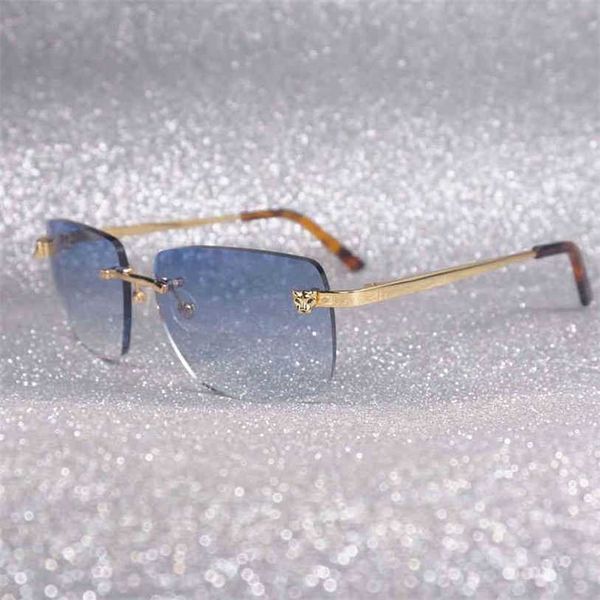 2023 óculos de grife de grife Novo Vintage Rimless Square Sleopard Style Glasses Sunglasses Men Oculos Shadow Metal Frame Gafas Mulheres para Acessórios de condução de encadeamento