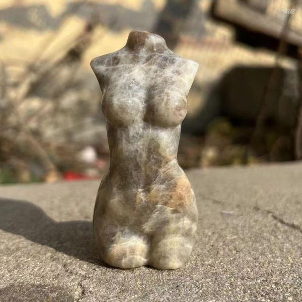 Statuette decorative 1PC 65-70MM cristallo naturale pietra di luna torso della dea decorazione Reiki intagliata a mano. Pietra di quarzo giallo per regalo