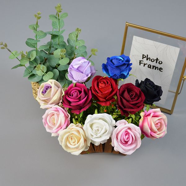 50 Uds cabeza de flor de rosa de terciopelo Artificial Real Touch Rosa flor de seda boda ramo de novia ramillete muñeca flor decoración Dia 7cm