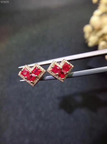 Brincos de garanhão rubi vermelho rubi gem pedra gema elegante coração quadrado s925 prata menina feminina partida jóias de presente