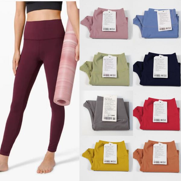 Lu calças de yoga femininas de cor sólida alinhamento de cintura alta esportes conjunto de fitness collants elásticos de fitness feminino esportes ao ar livre ll yoga leggings collants lu-008