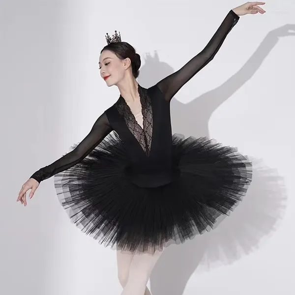 Abbigliamento da palcoscenico Balletto Danza Performance professionale Tutu Gonna Ballerina per adulti Lago dei cigni Rete dura Tutù bianco nero con slip