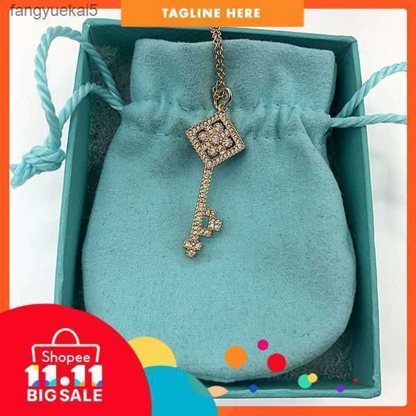 Stilista anello tiff top T casa Collana in argento sterling 925 versatile diamante intarsiato girasole nodo cinese ciondolo semplice catena maglione Y3BF