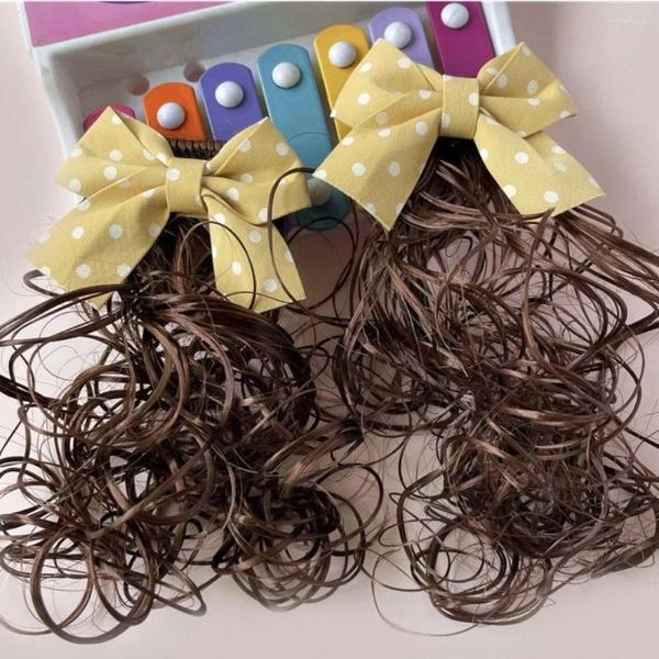 Acessórios de cabelo princesa pogal adereços sintéticos crianças headwear menina arco peruca longo encaracolado crianças hairpin bowknot hairclip