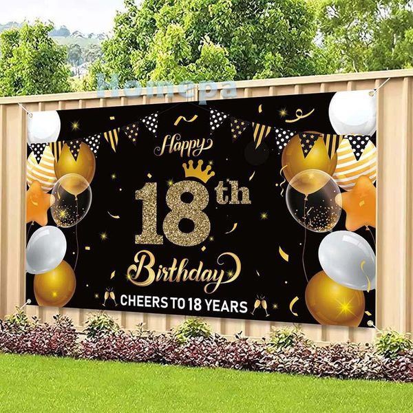 Decorazione per feste 18 ° Buon compleanno Sfondo Banner Saluti 18 anni Adolescente Sfondo Decor Indoor Outdoor Po Puntelli Forniture per adolescenti