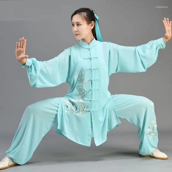 Roupas étnicas Tradicional Chinês Taiji Mangas Compridas Wushu Taichi Mulheres Kungfu Uniforme Terno Uniformes Tai Chi Exercício TA2521