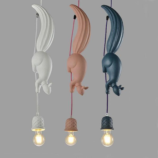 Pendelleuchten Nordic Resin Eichhörnchen LED-Lampe Modernes süßes Kinderzimmer Droplight Wohnzimmer Küche Home Decor Hängeleuchten FixturePe