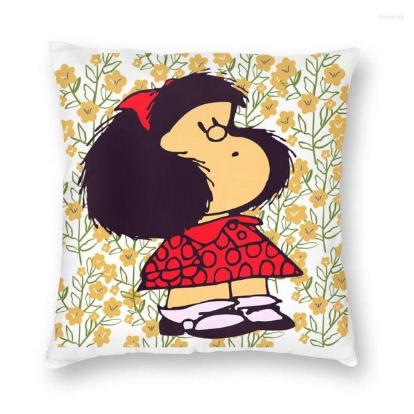 Kissen Coole Mafalda und Blumen Quadratischer Überwurf Fall Wohnkultur 3D gedruckt Argentinien Manga Quino Cartoon Abdeckung für Auto