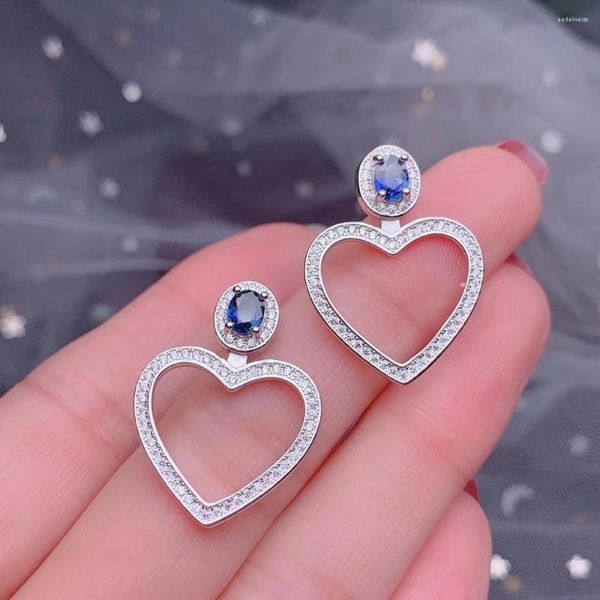 Orecchini a bottone Cuore romantico Pesca Zaffiro blu naturale Pietra preziosa S925 Argento Ragazza Donna Gioielli regalo per feste