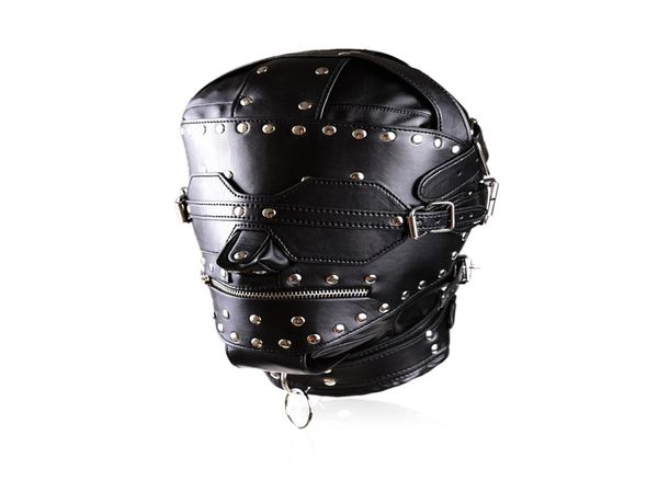 Новая роскошная кожаная маска для бондажа с капюшоном и застежкой на молнию для рта 6799918