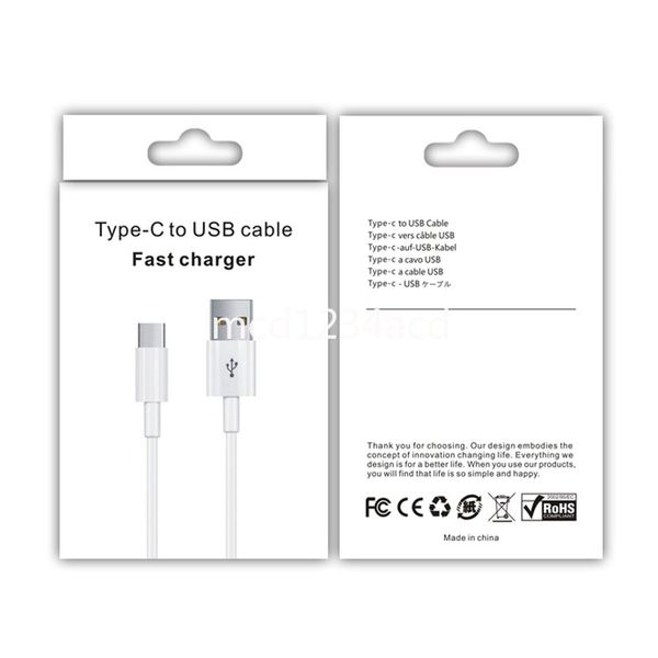 Универсальные белые кабели для быстрой зарядки, 1 м, 3 фута, 2 м, 6 футов, микрокабель USB-C типа c для Samsung Galaxy S10 S20 S22 S23 Huawei htc lg S1 с коробкой