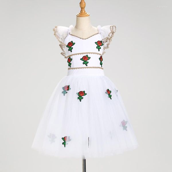 Abbigliamento da palcoscenico Vestito da balletto per ragazze bianche professionali Abbigliamento per spettacoli Bambini Bambini Lungo Tutù romantico Concorso Ballerina Gonne