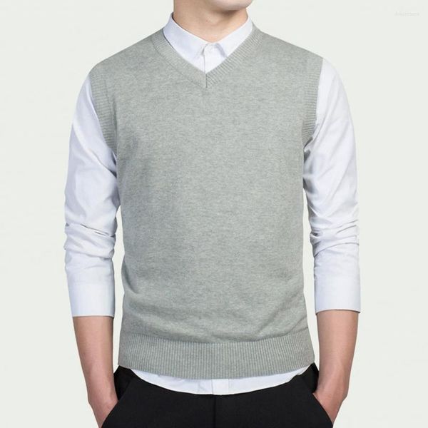 Herren Westen Männer Einfarbig Pullover Weste Herbst Winter Ärmellos V-Ausschnitt Gestrickte Business Fashion Hohe Qualität