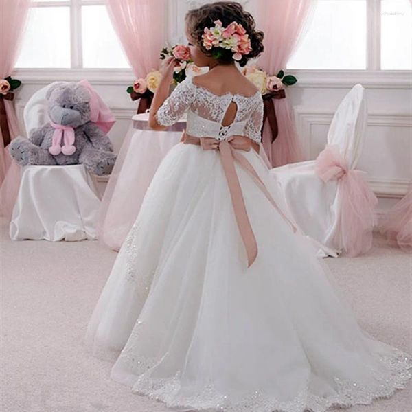 Mädchenkleider wunderschöne spitzen schulterlangen Bogengürtel Prinzessin Blumenkleid Erste Kommunion Hochzeit Dance Party Traum Kinder Geschenk