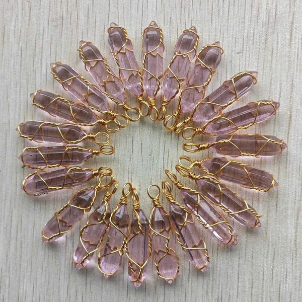 Anhänger Halsketten Mode Rosa Glas Handgemachte Kupferdraht Säule Punkt Anhänger Für Schmuck Machen Zubehör Großhandel 24 teile/los