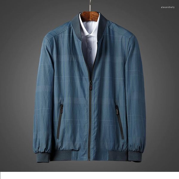 Herren Jacken Frühling Einfach Kariert Jacke Kariert Freizeit Mantel Outwear Baumwolle Leinen Freizeit Blau