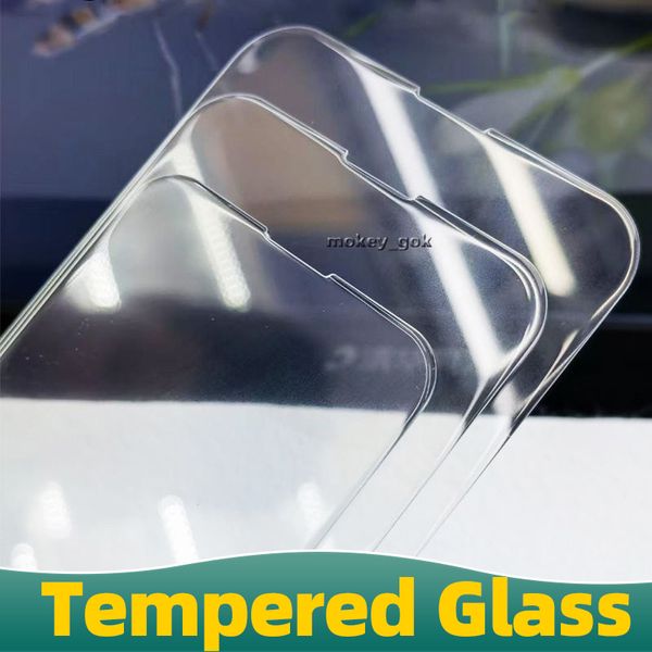 Protecteur d'écran en verre trempé transparent HD, plat de 0.33mm, pour iPhone 12 13 14 15 mini pro max plus, Samsung Galaxy S23 S22 2.5D