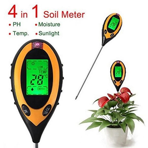 Digitale Misuratore di Umidità PH Luce Solare Tester Meter Suolo Acqua Igrometro Attrezzo Da Giardino 4In1 Per L'agricoltura Termometro