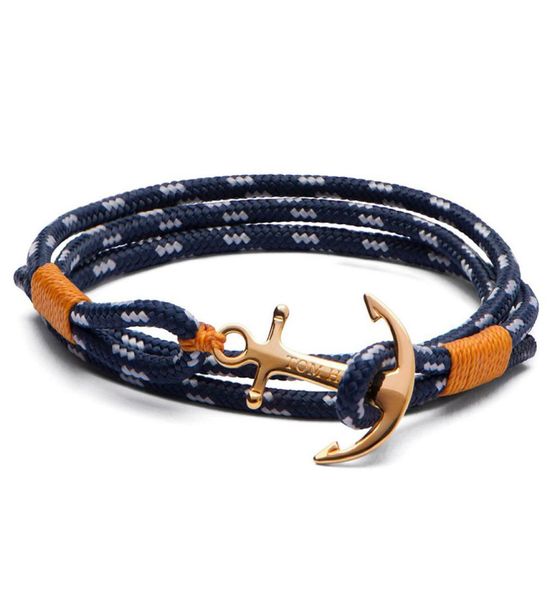 Bracciale famoso di marca Tom Hope 4 dimensioni Catene fatte a mano con corda in filo giallo Bracciale con ciondoli di ancoraggio in oro in acciaio inossidabile con scatola e ta8513415