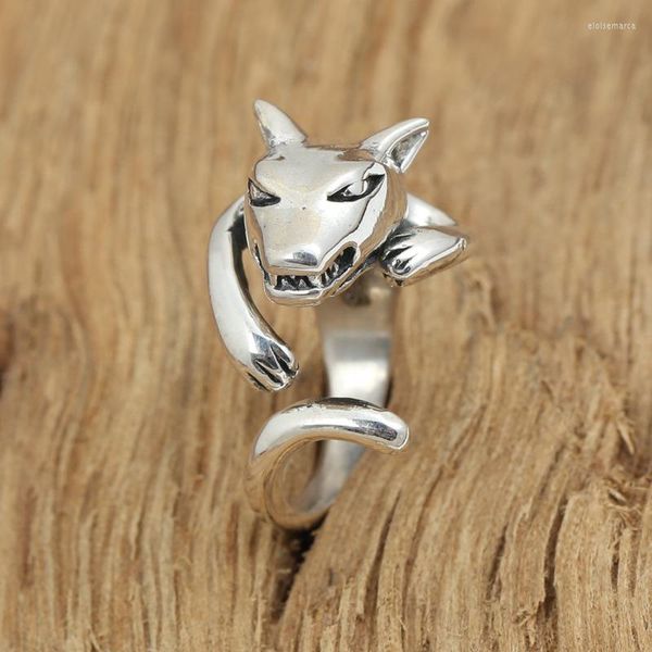 Кластерные кольца S925 Серебряные ювелирные украшения ретро Тайская личность Подарить мужчинам творческий подарок дикий волк хвостовой кольцо