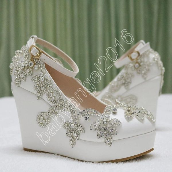 Strass Hochzeit Schuhe Braut Keile klar Weihnachten Abend Party 10cm High Heels