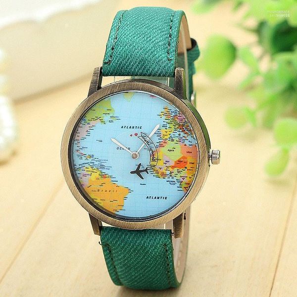 Orologi da polso Mini World Fashion Orologio al quarzo Uomo Unisex Mappa Aereo Viaggio intorno agli orologi da polso da donna in pelle # YL5 Moun22