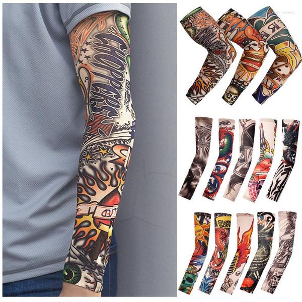 Guanti senza dita Moda senza cuciture Ciclismo Pesca Maniche a prova di sole Unisex Punk Cool Tattoo Estate Braccio Protezione UV Manica elastica