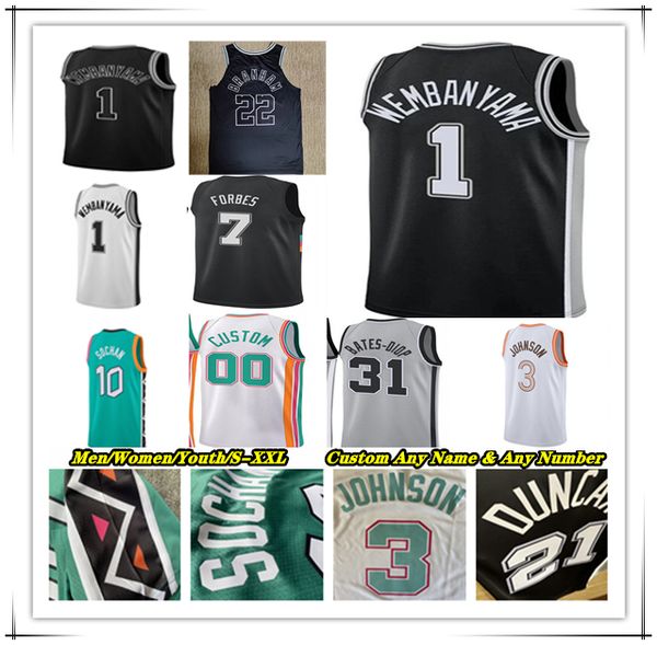 Heiß bedrucktes Victor Wembanyama San Antonio Basketballtrikot Keldon Johnson Devin Vassell Zach Collins Cedi Osman Tre Jones Jeremy Sochan Duncan Ginobili Parker