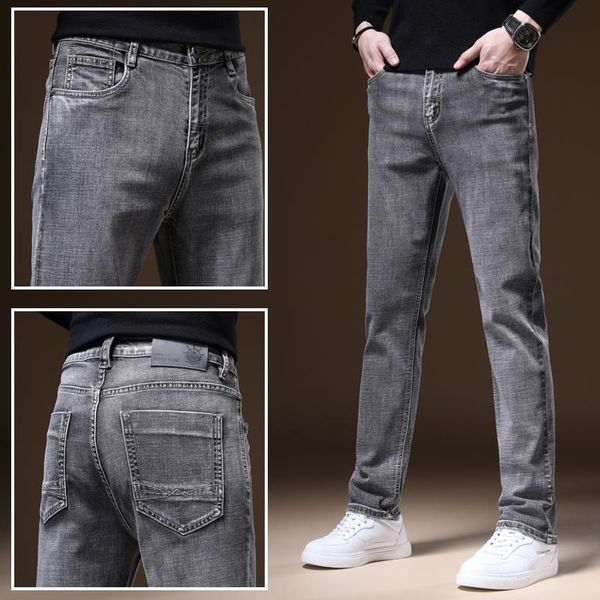 Jeans da uomo 2023 autunno e inverno marca aderente denim elasticizzato dritto stile classico business gioventù uomo grigio Smart Casual