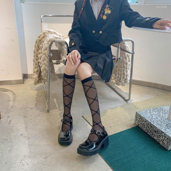 Damensocken SPCITY Japanische Lolita-Strümpfe Sexy Fülldraht Damenstrumpf Nylon Fashion Cross Stripe für Damen