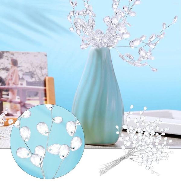 Flores decorativas Cabeça de casamento Decorações de mesa Crylic Ramos de flores Artificial Bead Cristal Branco Buquês Vasos de árvores Gotas de Natal