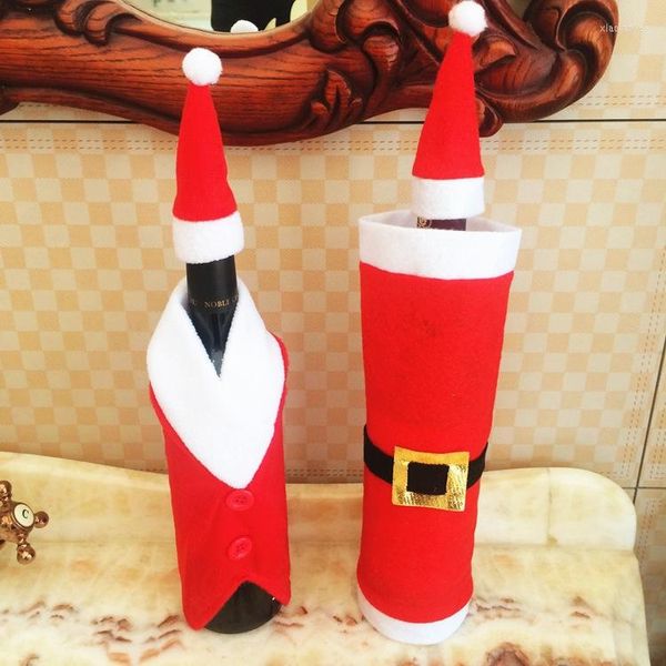 Decorações de Natal 2pcs /lote de vinhos tinto Bolsas de capa de garrafa de jantar Decoração de decoração em casa Decores de Papai Noel Fornecedor