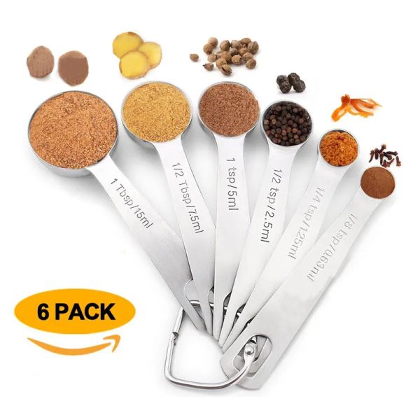 6 Teile/satz Edelstahl Messlöffel Werkzeuge Küche Kochen Messen Löffel Set Hängend 1,25 ml 15 ml Backen Werkzeug Esslöffel TH1189