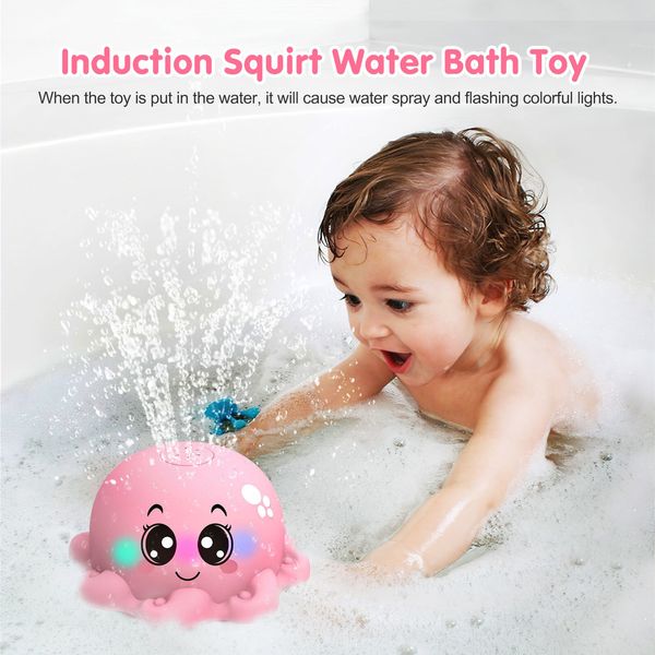 Bath Toys Bath Bath Toys Automático Spray Greprinkler fofo Animal Octopus Bathtub Toy com LED Light Play Game Game Safe de alta qualidade 230404