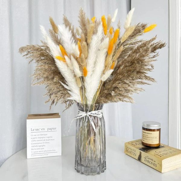 Flores decorativas secas pampas grama decoração natural penas fofas buquê de flores boho casa arranjo de festa de casamento