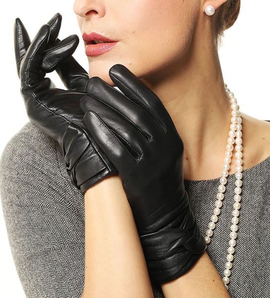 Novas mulheres preto touchscreen luvas de couro quente moda inverno genuíno pele de cabra luva de condução cinco dedos l074nz16642210